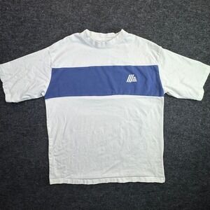 Aldi Gear T-Shirt Mens Size M White Blue Stripe Graphic Logo Short Sleeve Cotton